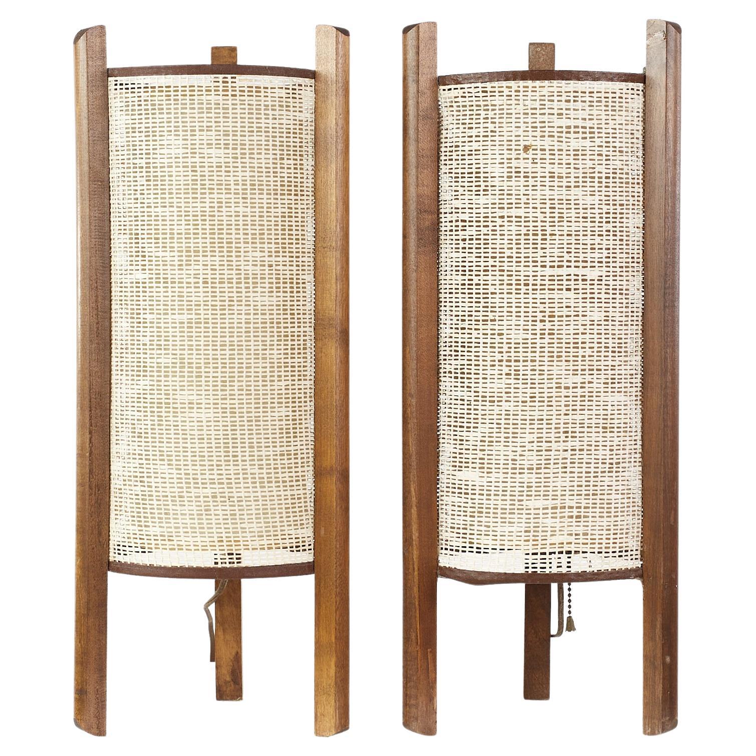 Noguchi Style Mid-Century Cylinder Lamps, Pair