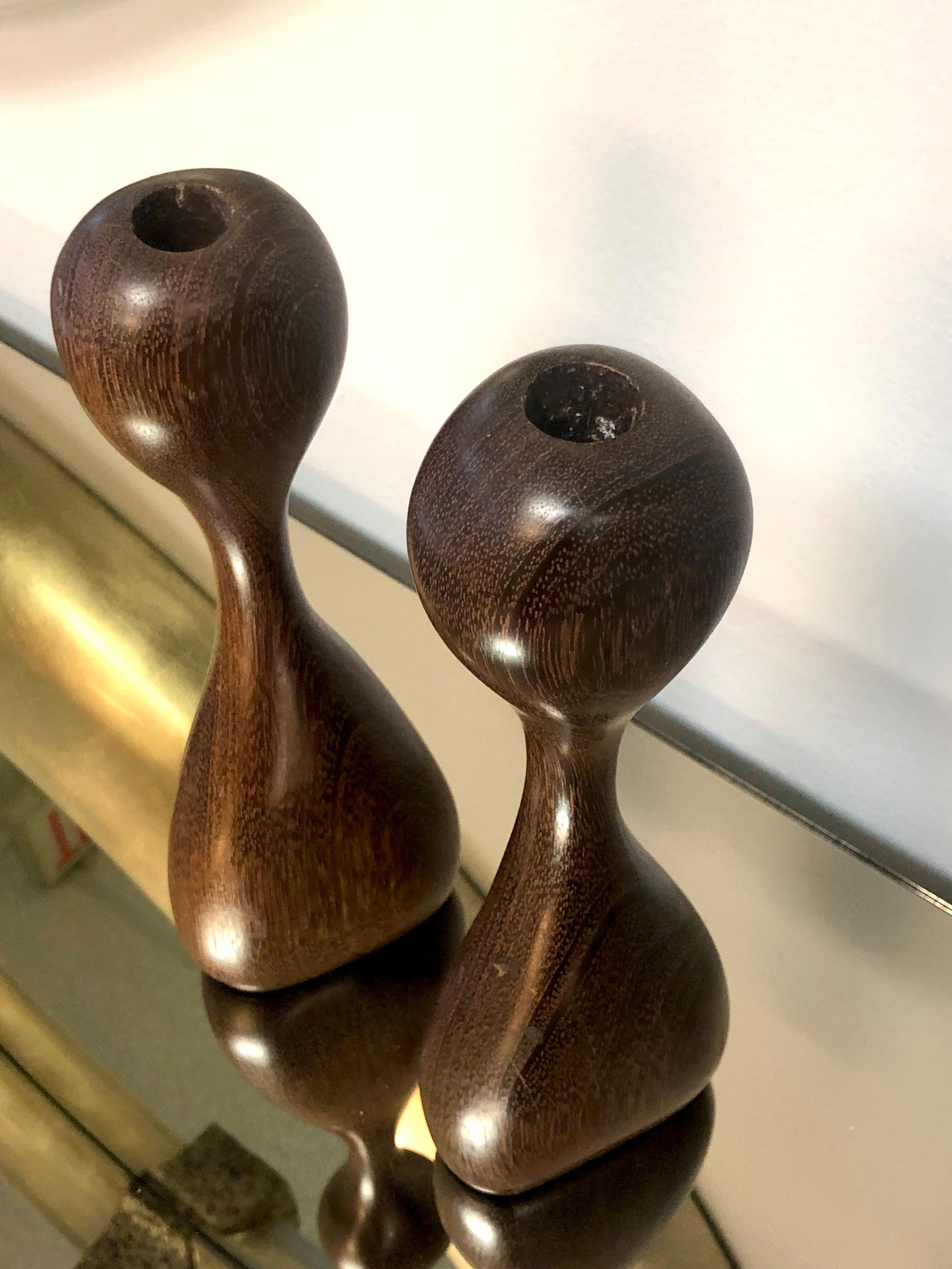 Noguchi Style Sculptural Hard Wood Studio Candleholders, 1960s In Good Condition For Sale In Miami, FL