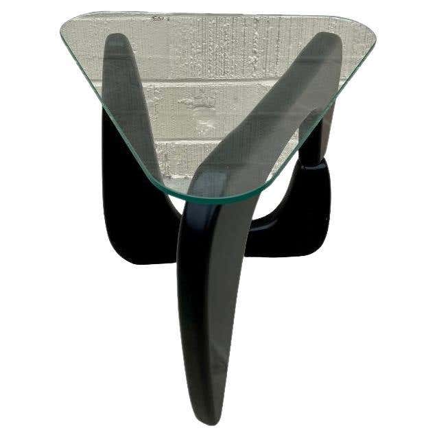 Noguchi Style Triangle Glass Top Wide Side Table For Sale at 1stDibs