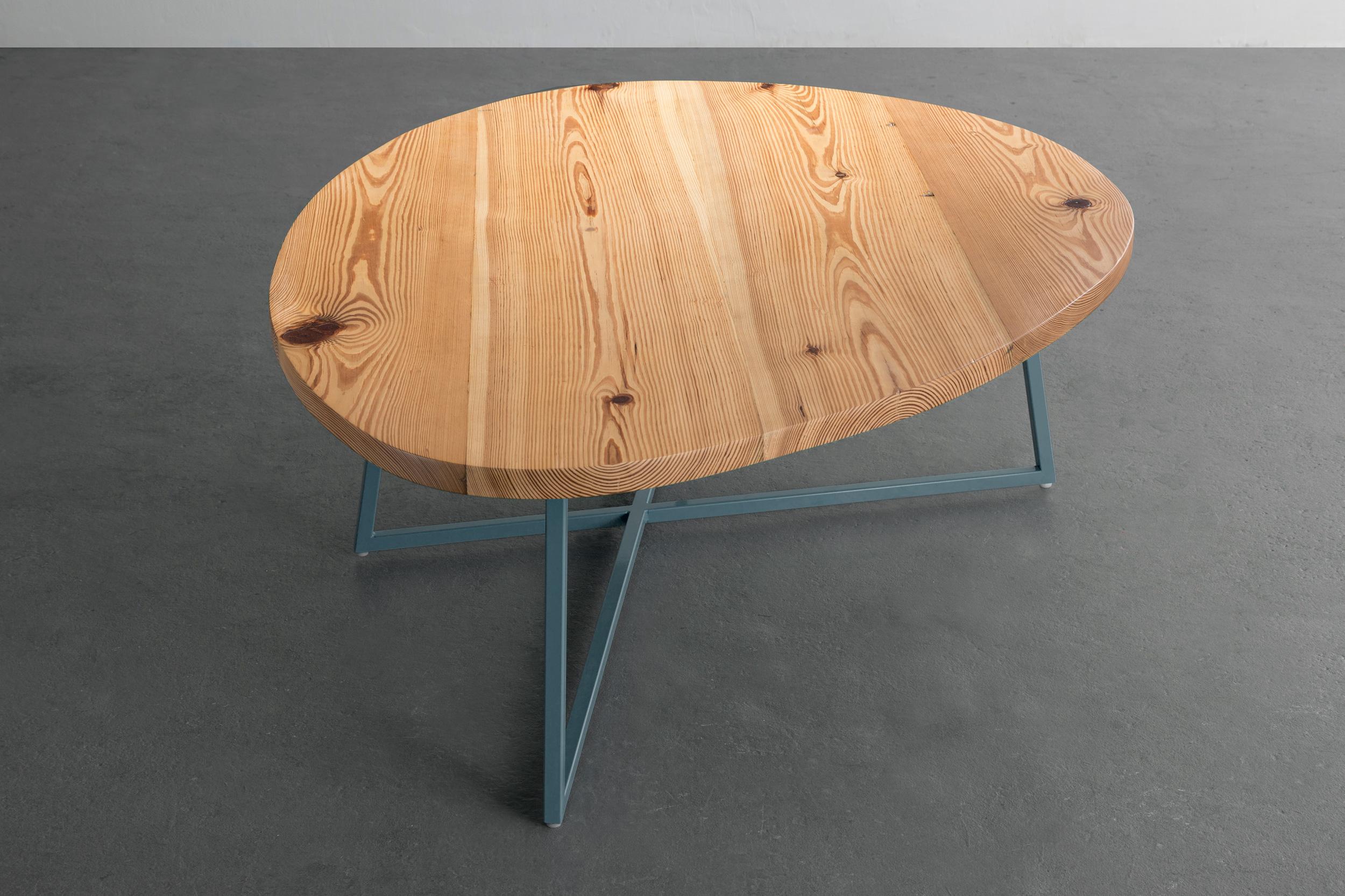 Contemporary Noguchoff Coffee Table, Powder Coated Steel, Antique Heart Pine, Handmade in USA