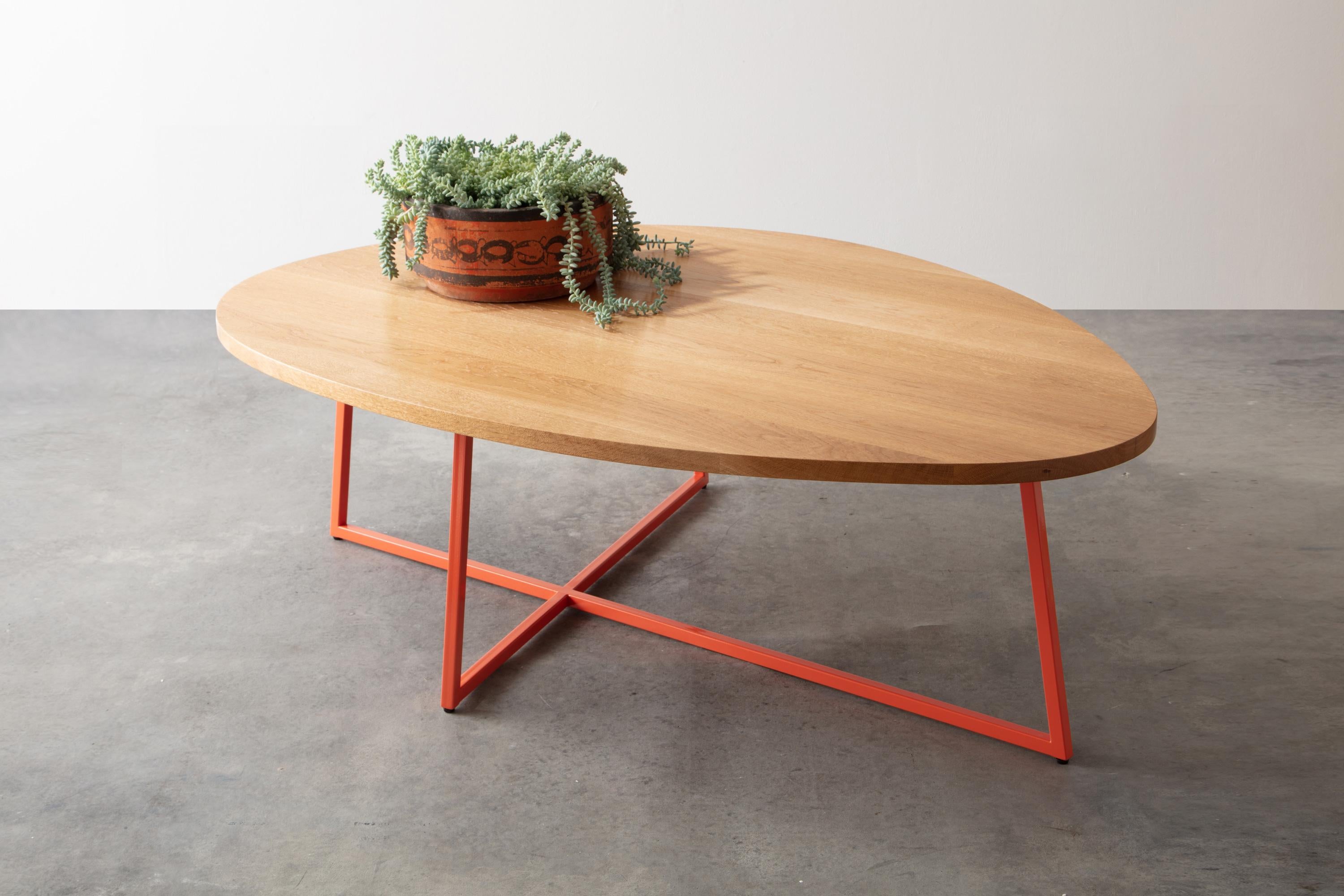 Noguchoff Coffee Table, Green Powder Coated Steel, Reclaimed Heart Pine In New Condition In Brooklyn, NY