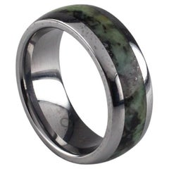 Nohe Tungsten Carbide Band Ring with Green Marble Stripe, Size 8.25