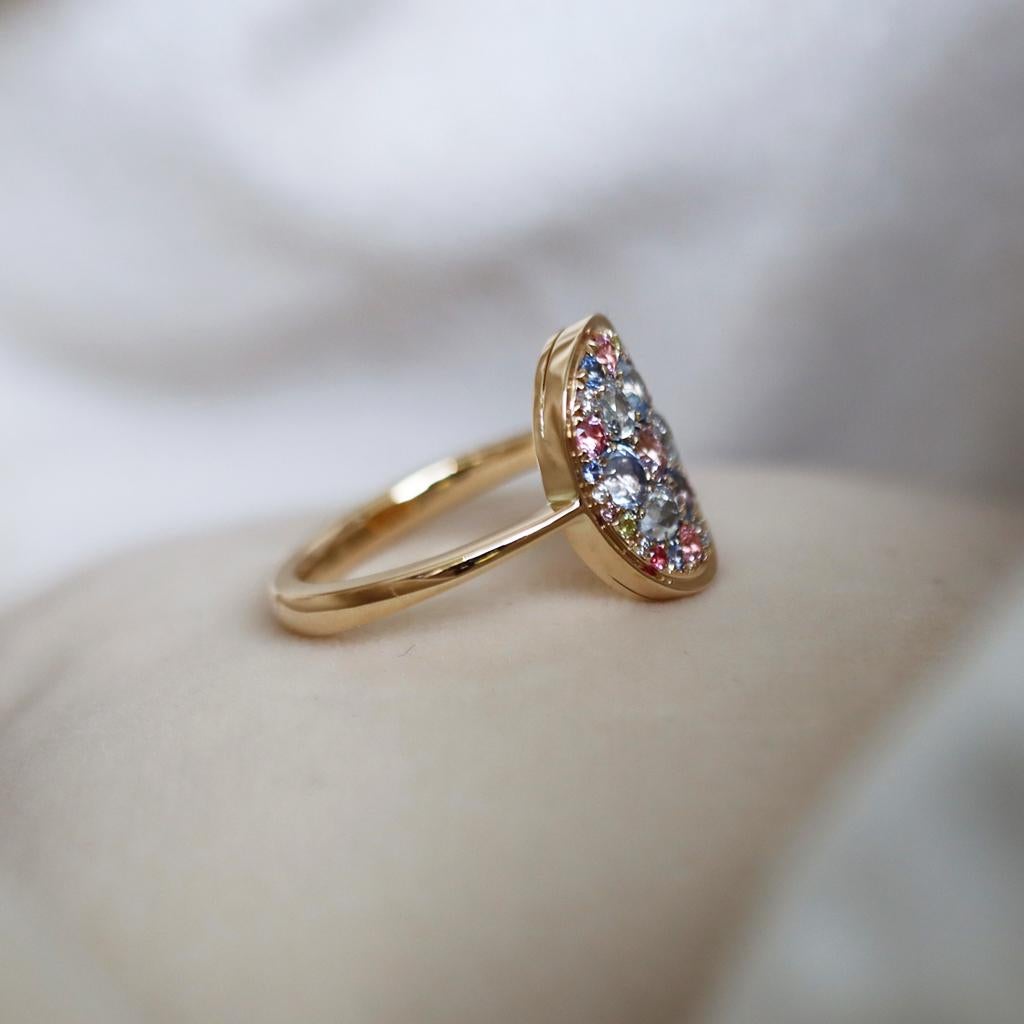 Art Nouveau Noheat Sapphire Pink Spinel White Yellow Pink Diamond Mosaic Set Ring