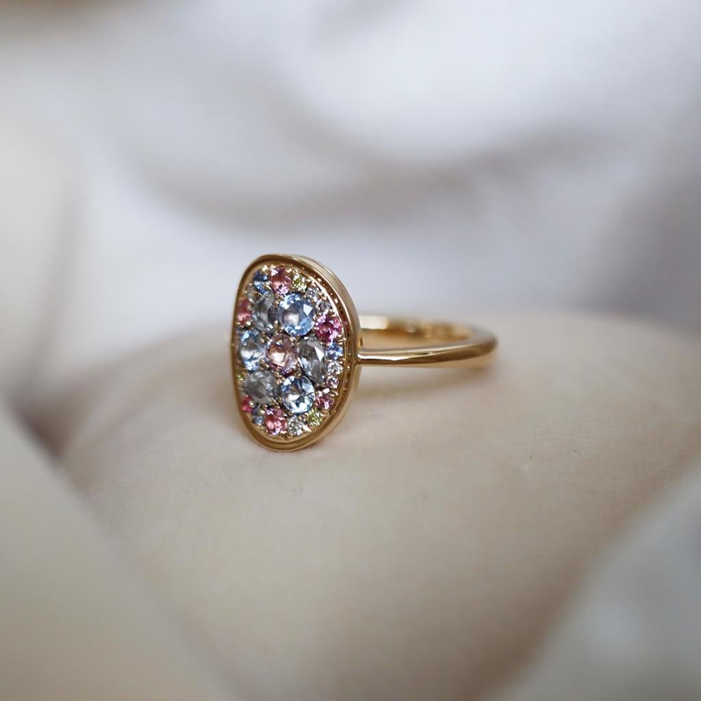 Women's Noheat Sapphire Pink Spinel White Yellow Pink Diamond Mosaic Set Ring