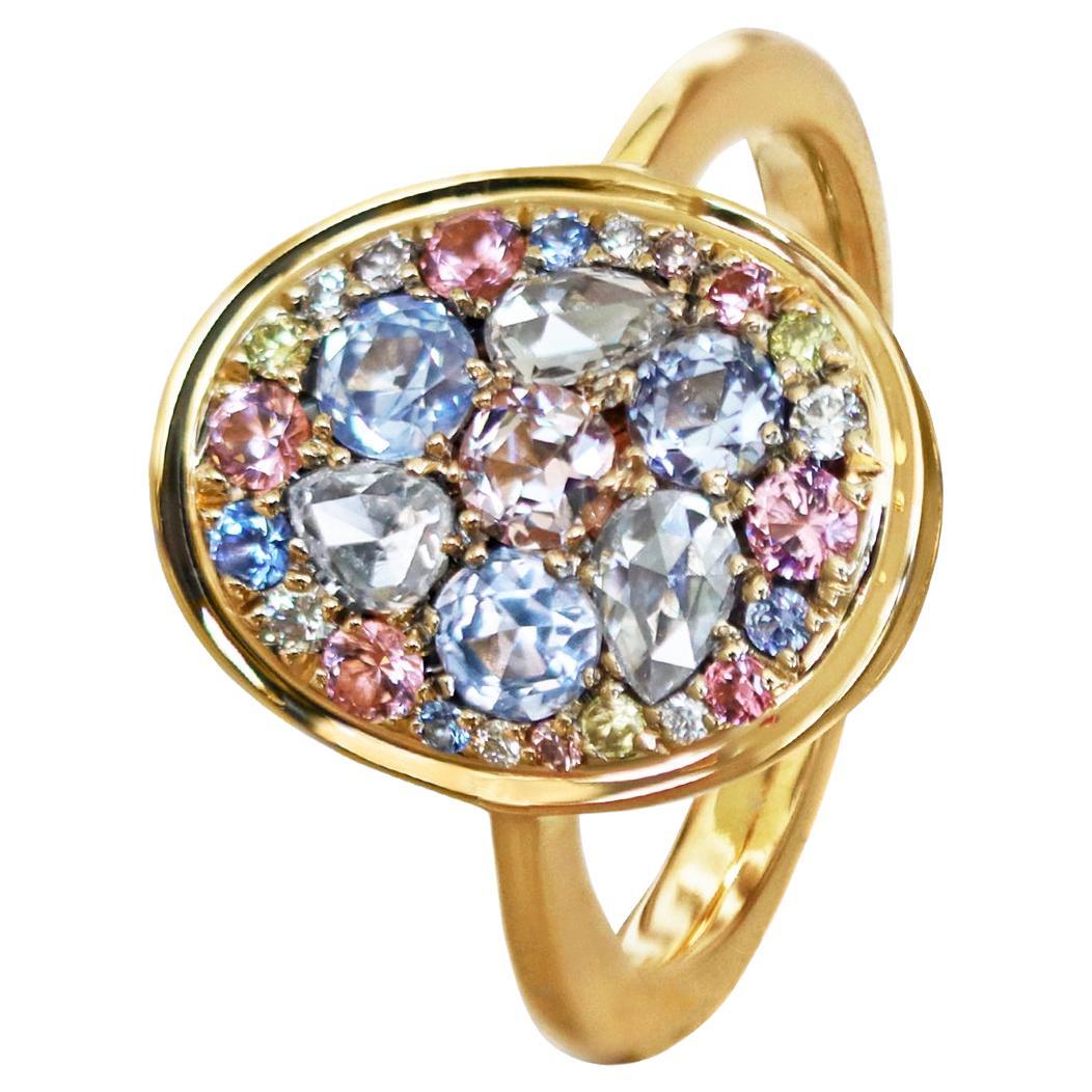Noheat Sapphire Pink Spinel White Yellow Pink Diamond Mosaic Set Ring