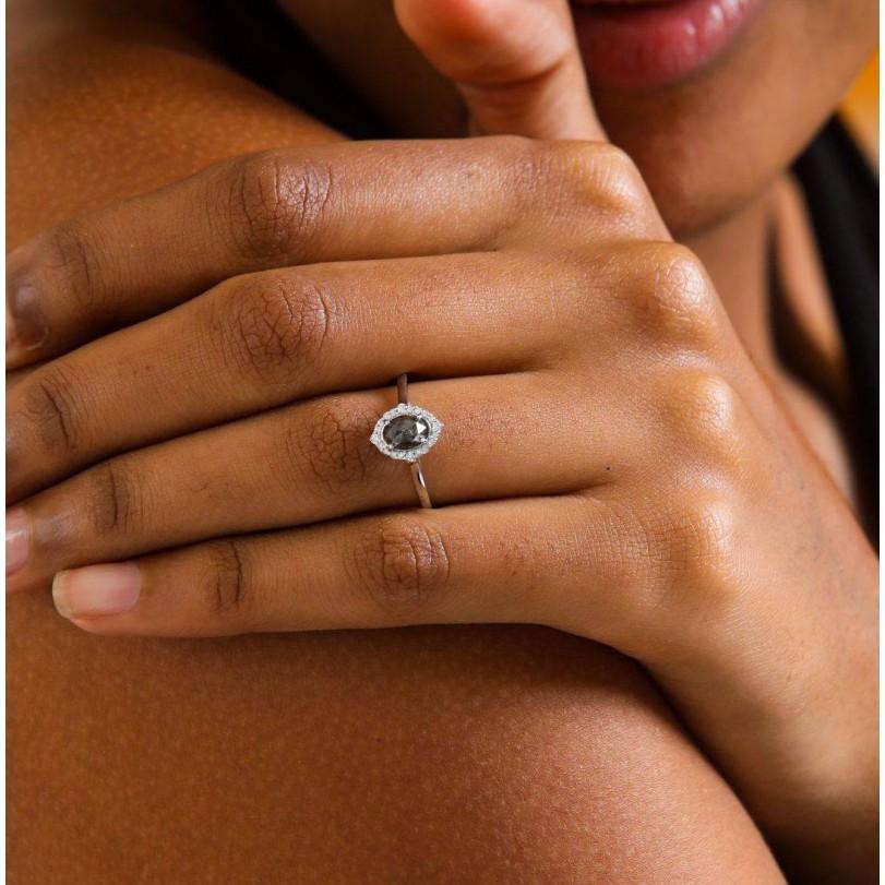 Women's 0.82ct Salt & Pepper Dainty Diamond Ring For Sale
