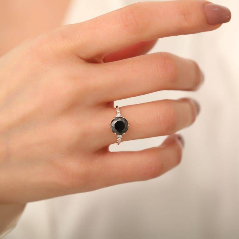 Modern 2.39ct Black Diamond Engagement Ring For Sale