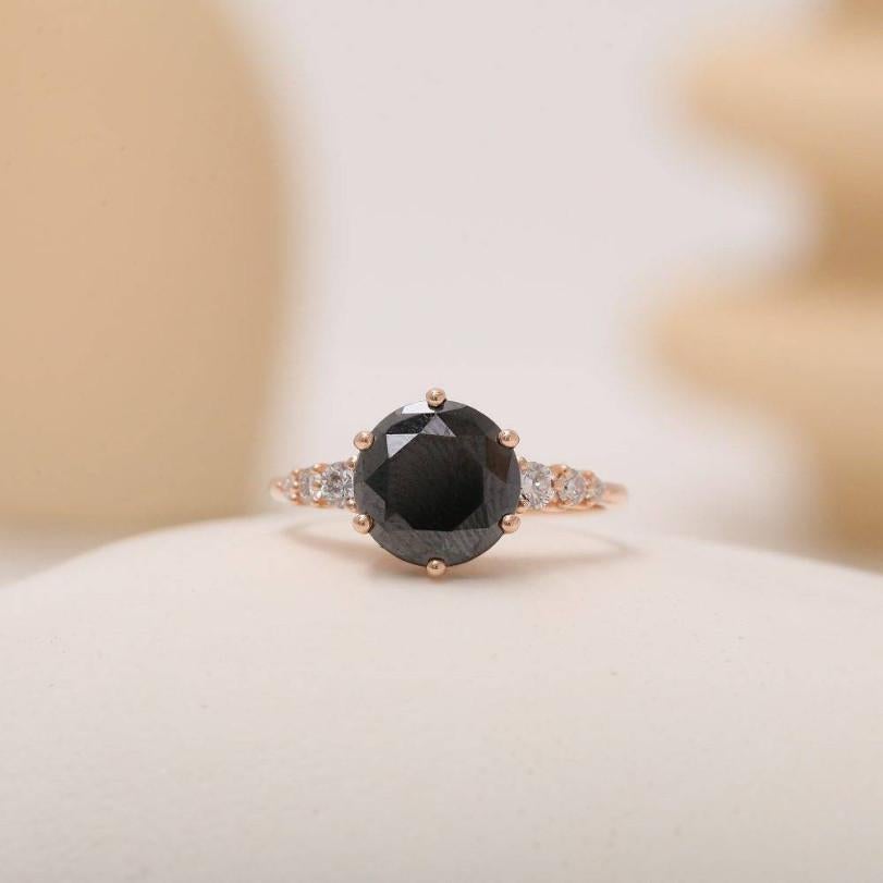 2.39ct Black Diamond Engagement Ring In New Condition For Sale In Fatih, 34