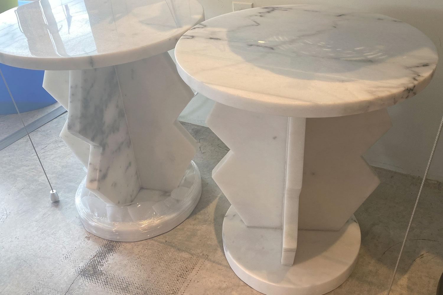 Italian Noir Belasco White Marble Side Table