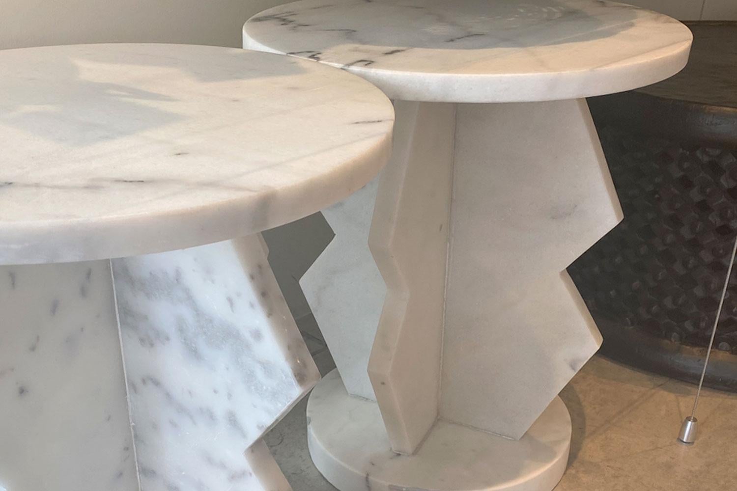 Carved Noir Belasco White Marble Side Table