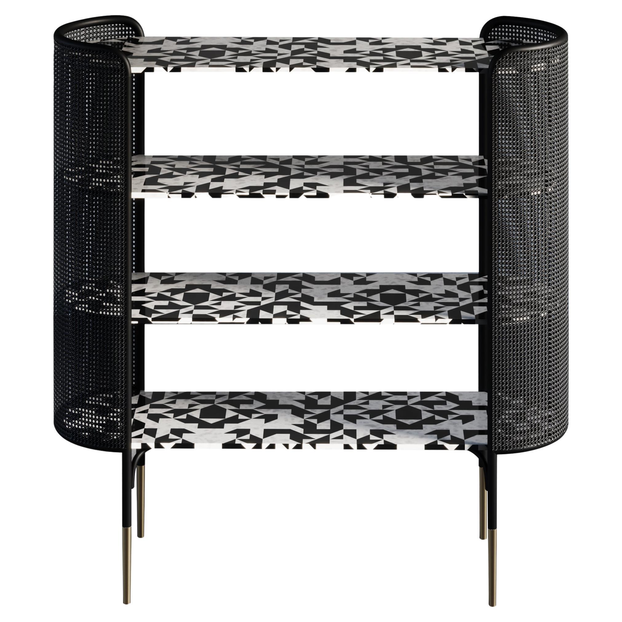 Noir Bone Inlay Bookcase with Wicker Accent For Sale