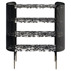 Noir Bone Inlay Bookcase with Wicker Accent