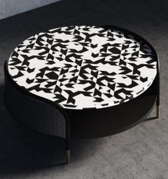 Noir Bone Inlay Large Center Table with Wicker Accent
