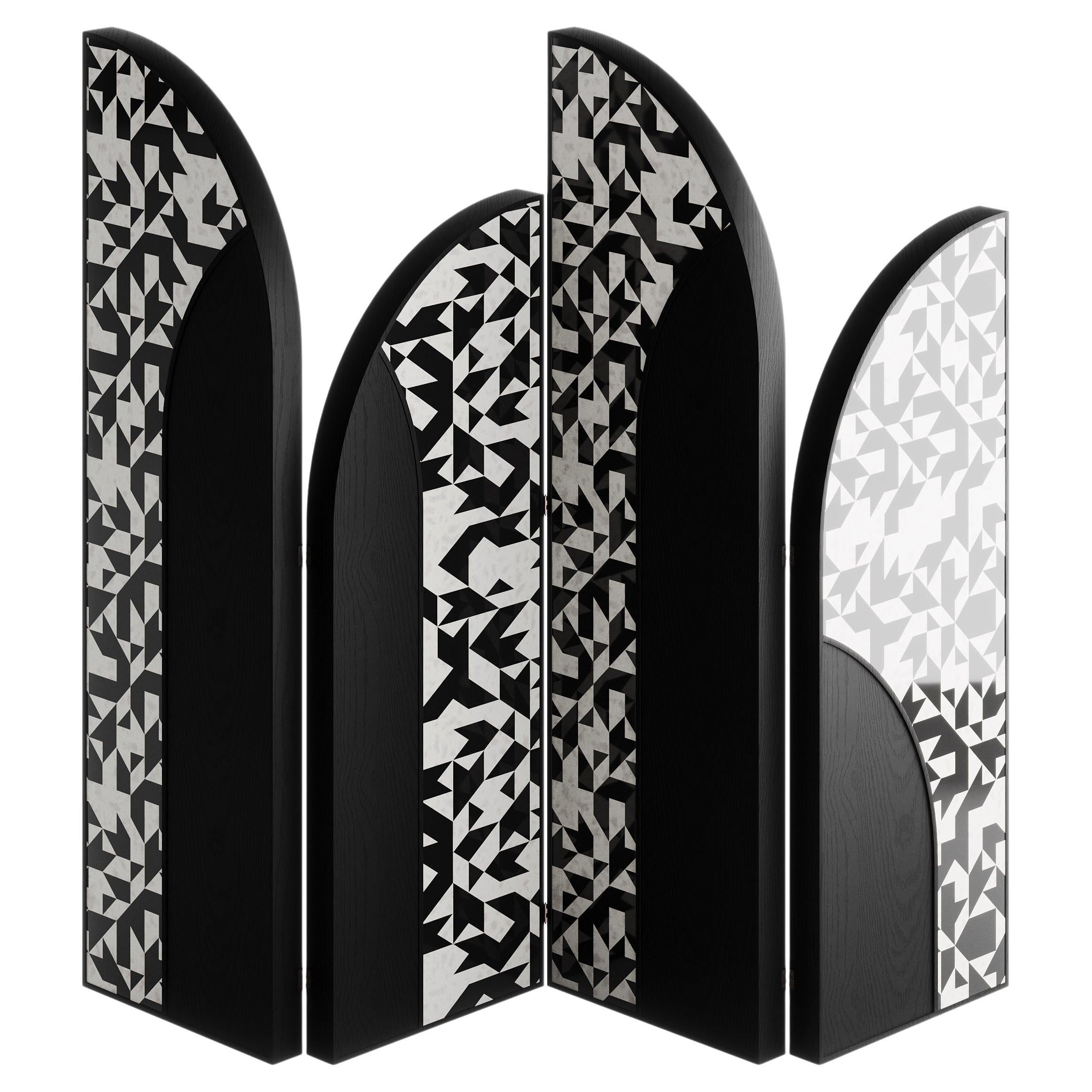 Noir Bone Inlay Screen with Wicker Accent For Sale