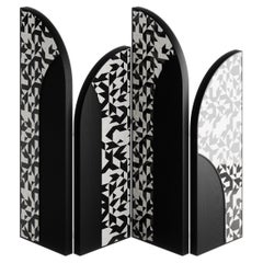 Noir Bone Inlay Screen with Wicker Accent