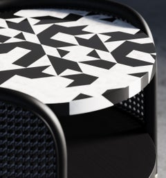 Noir Bone Inlay Small Center Table with Wicker Accent