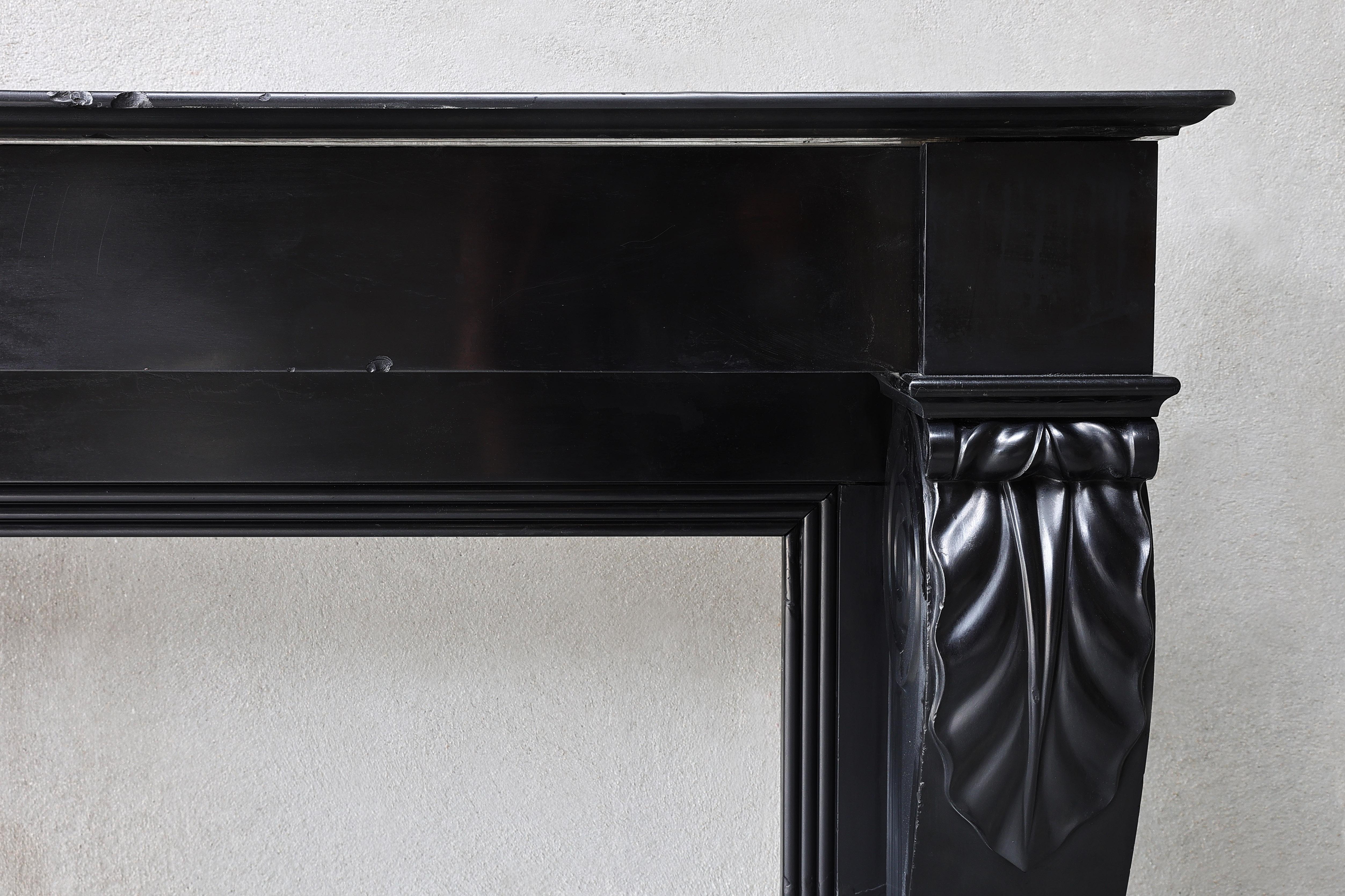 French Noir De Mazy Marble Fireplace from the 19th Century in Style of Louis XVI For Sale