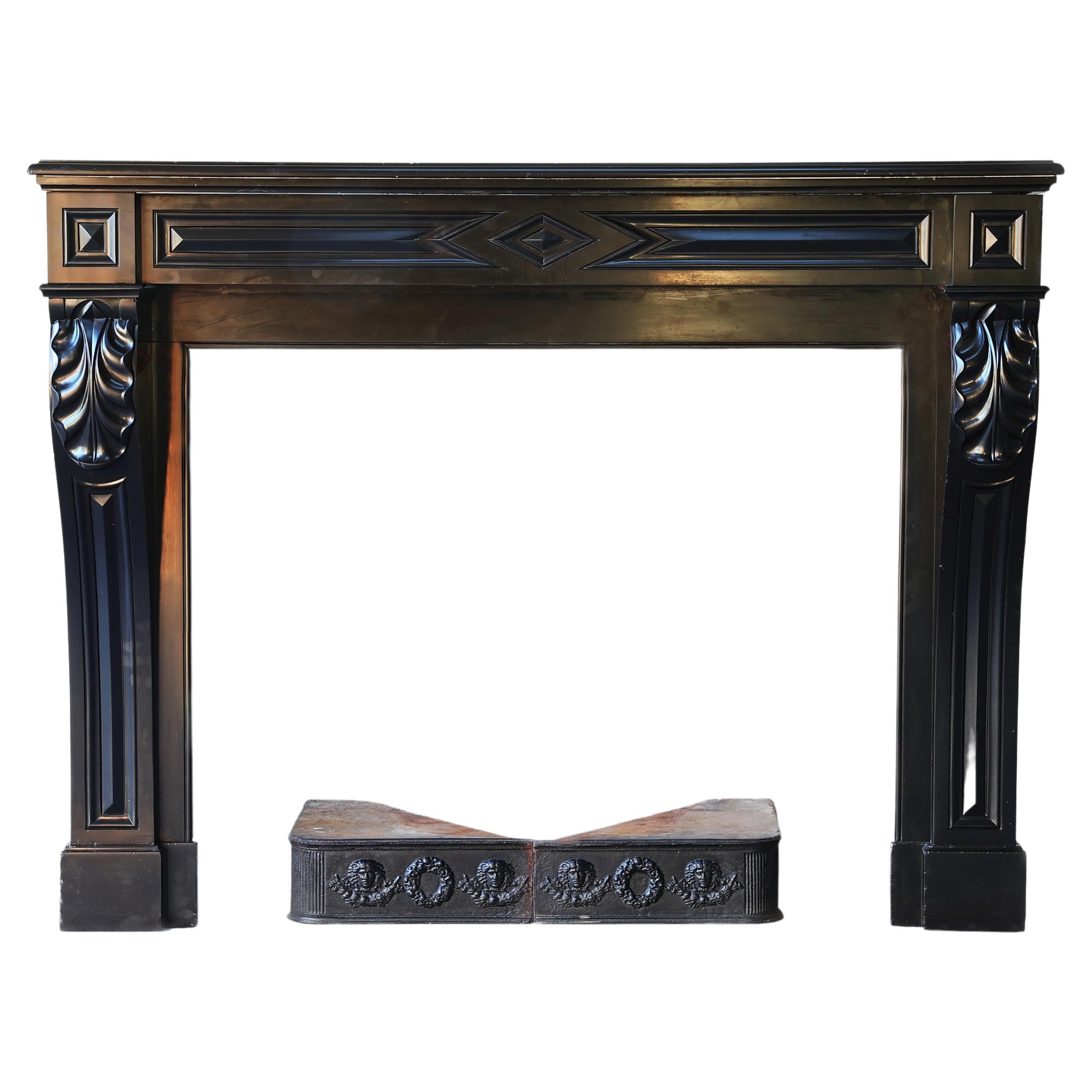 Antique Marble Fireplace  Noir de Mazy Marble  19th century For Sale