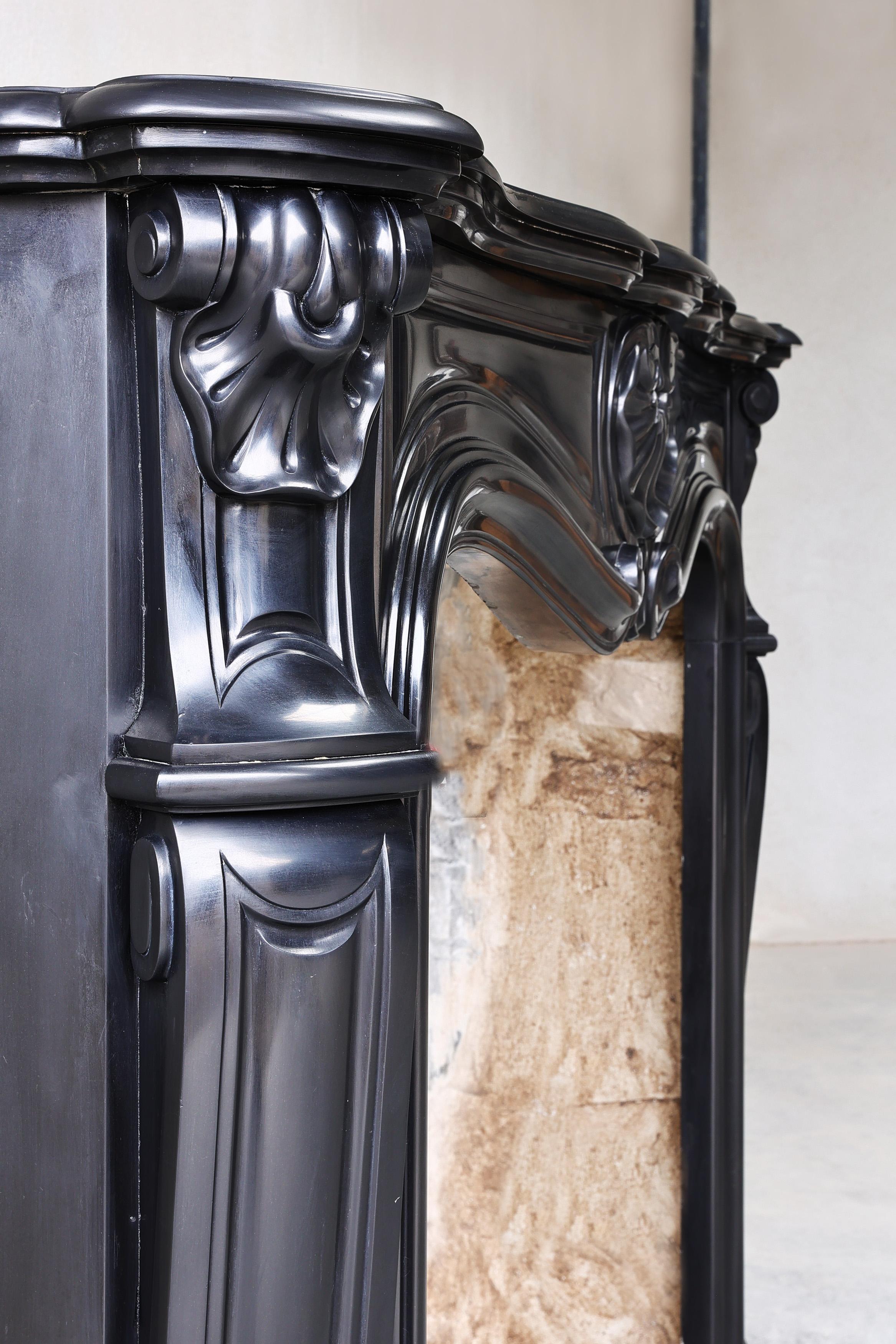 Noir De Mazy Marble Mantle Surround, Fireplace in Style of Louis XV, 19th Cent For Sale 7