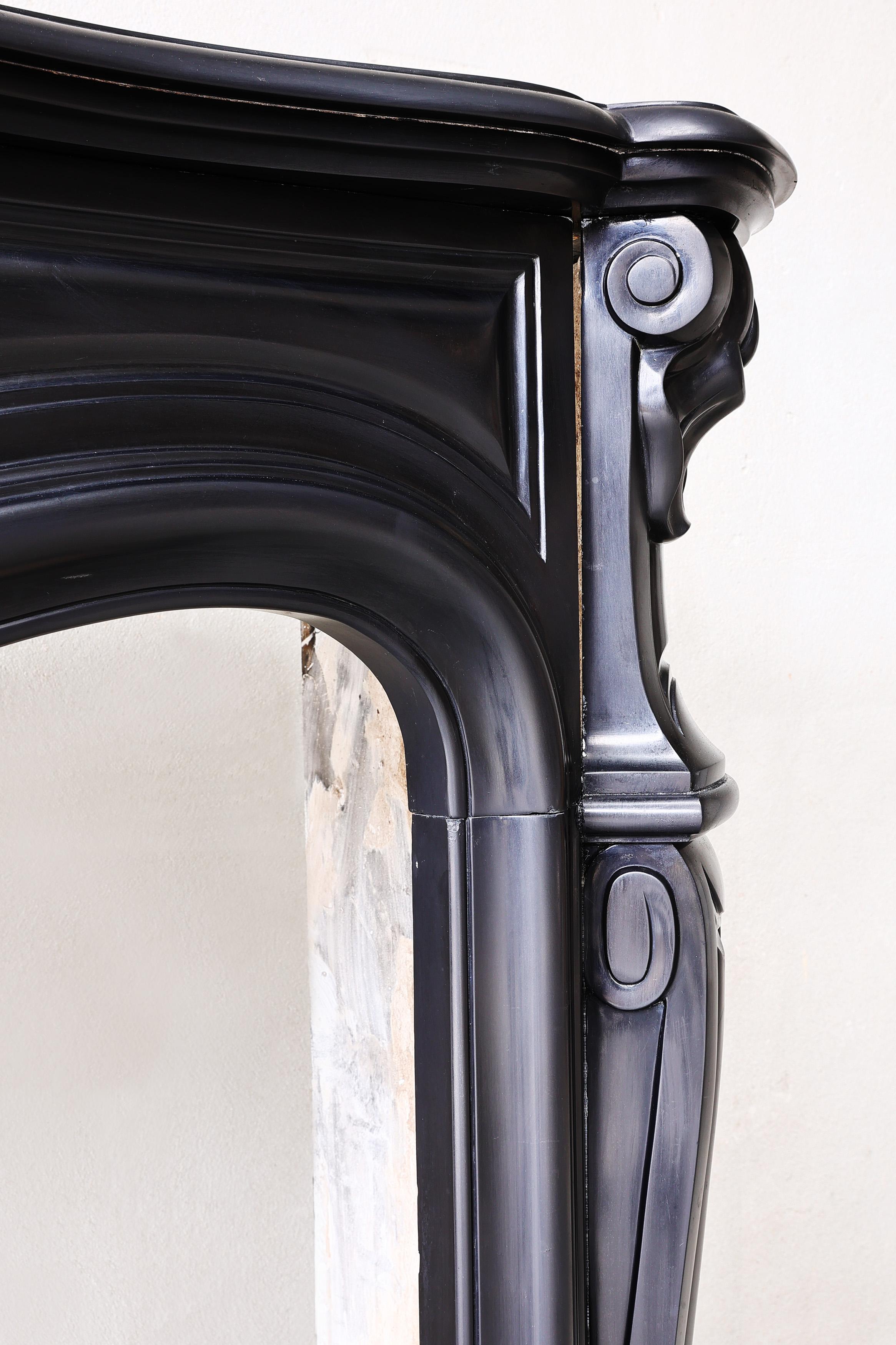 Noir De Mazy Marble Mantle Surround, Fireplace in Style of Louis XV, 19th Cent For Sale 8