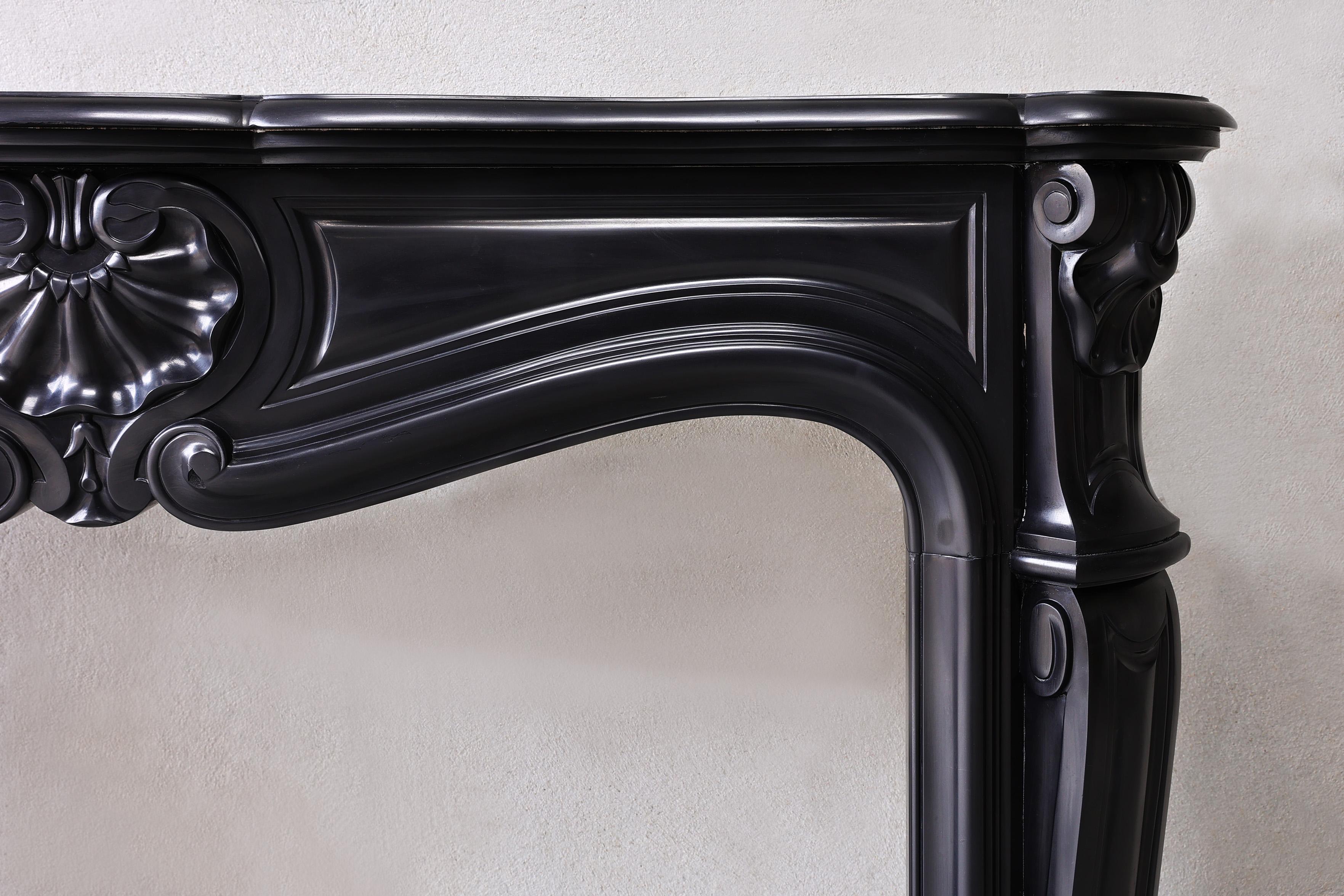 French Noir De Mazy Marble Mantle Surround, Fireplace in Style of Louis XV, 19th Cent For Sale