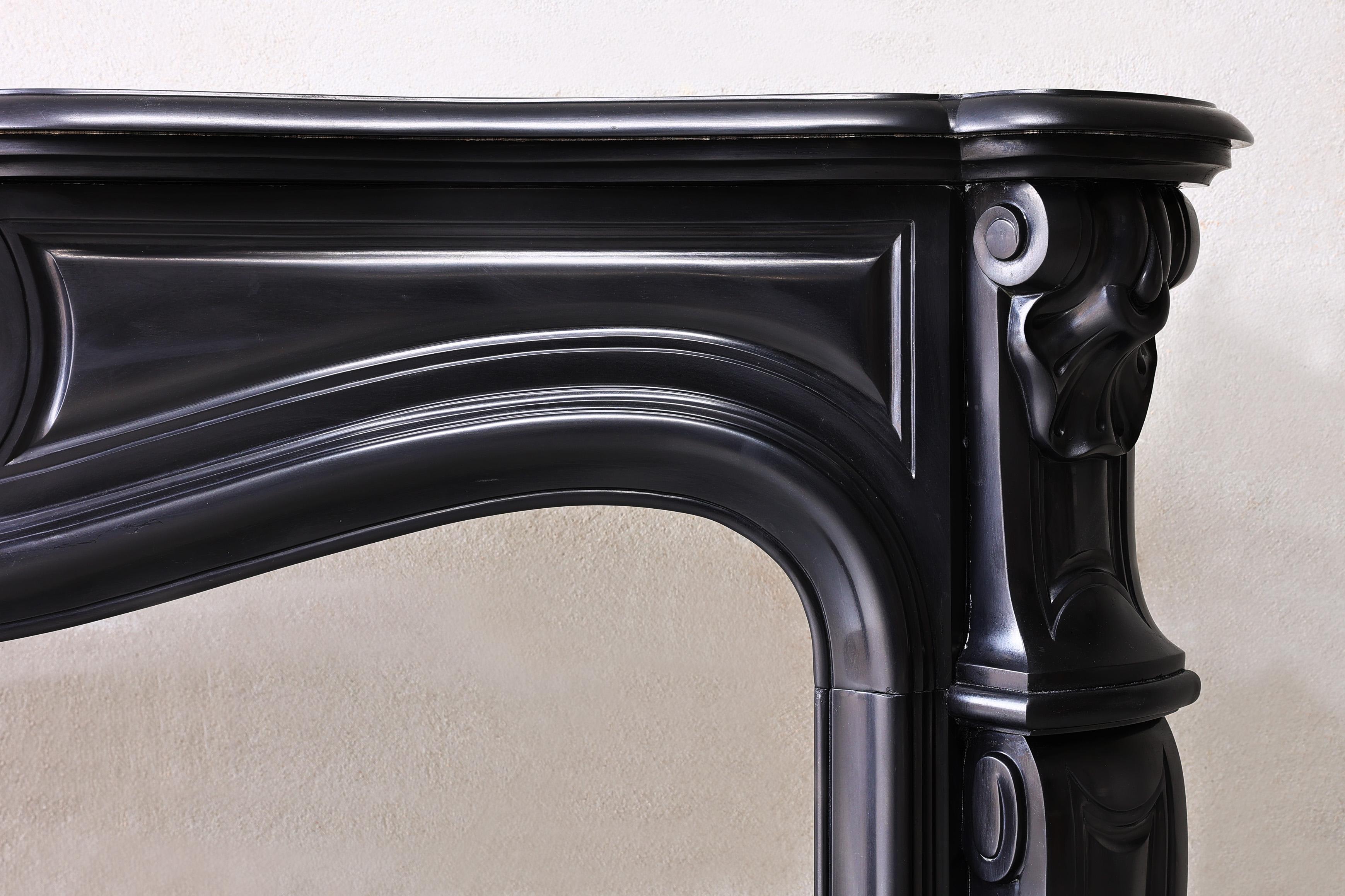 19th Century Noir De Mazy Marble Mantle Surround, Fireplace in Style of Louis XV, 19th Cent For Sale