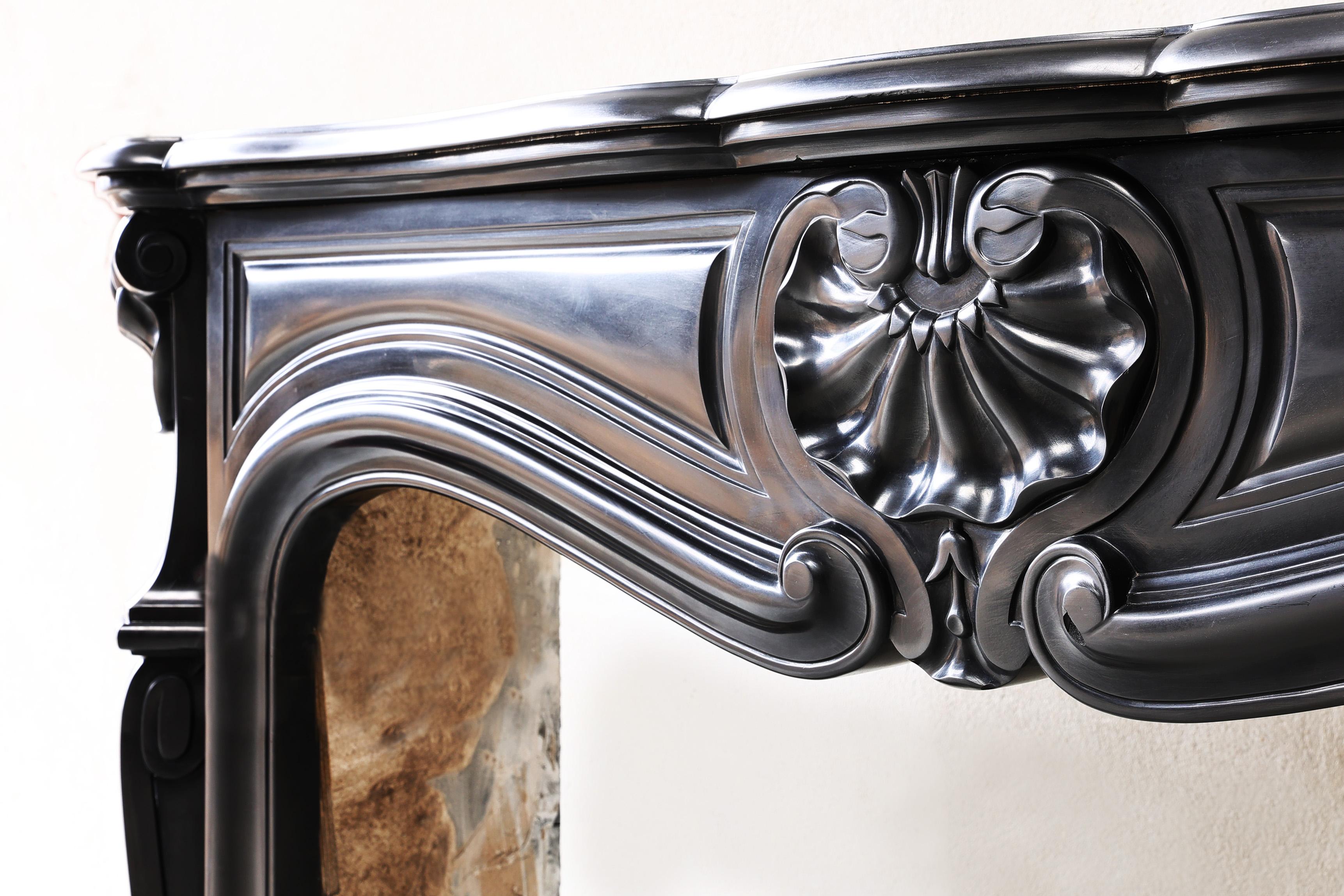 Noir De Mazy Marble Mantle Surround, Fireplace in Style of Louis XV, 19th Cent For Sale 1