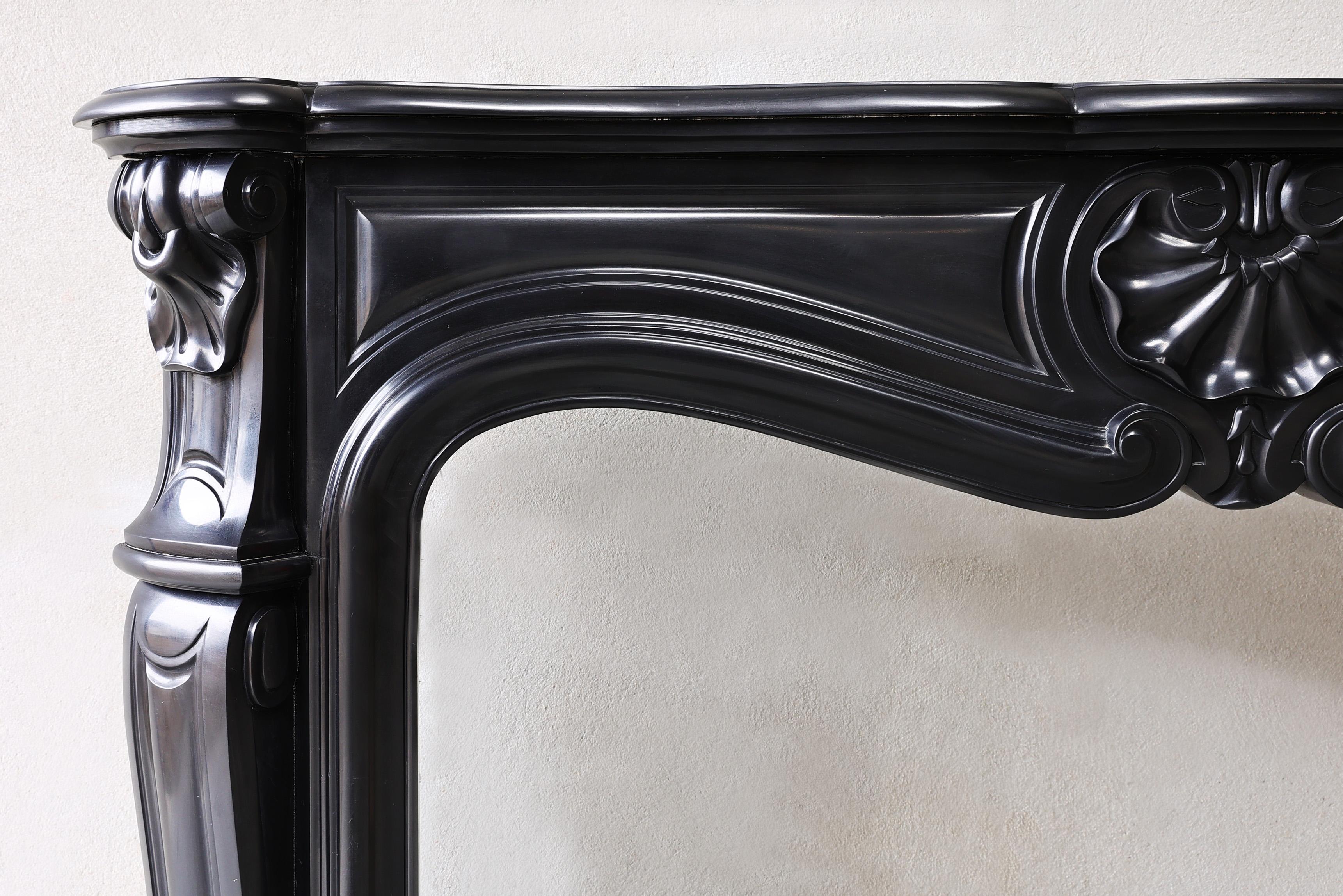 Noir De Mazy Marble Mantle Surround, Fireplace in Style of Louis XV, 19th Cent For Sale 2