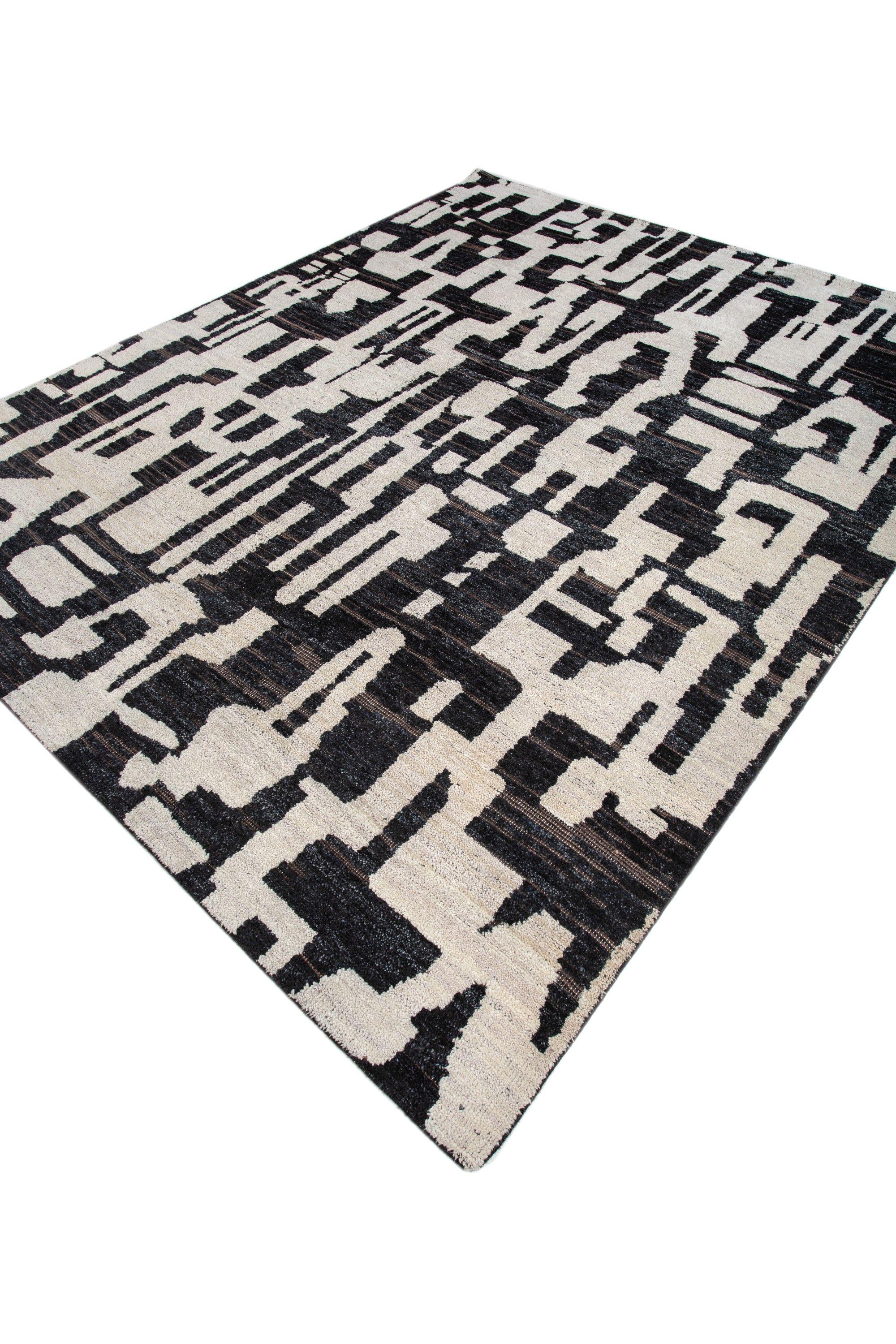 Modern Noir Enigma Ebony & Marble 240x300 cm Hand Knotted Rug For Sale