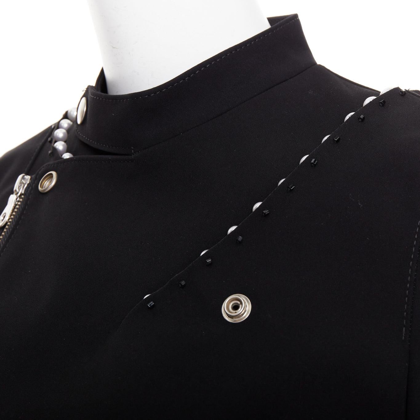 NOIR KEI NINOMIYA 2015 noir kei ninomiya veste de motard en perles noir mat S en vente 3