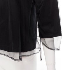 NOIR KEI NINOMIYA 2018 black cotton sheer tulle overlay ruched sleeves tshirt XS