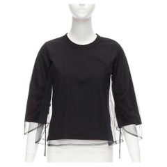 NOIR KEI NINOMIYA 2018 Schwarzes Tshirt mit Rüschenärmeln aus Baumwolle mit durchsichtigem Tüllüberzug XS