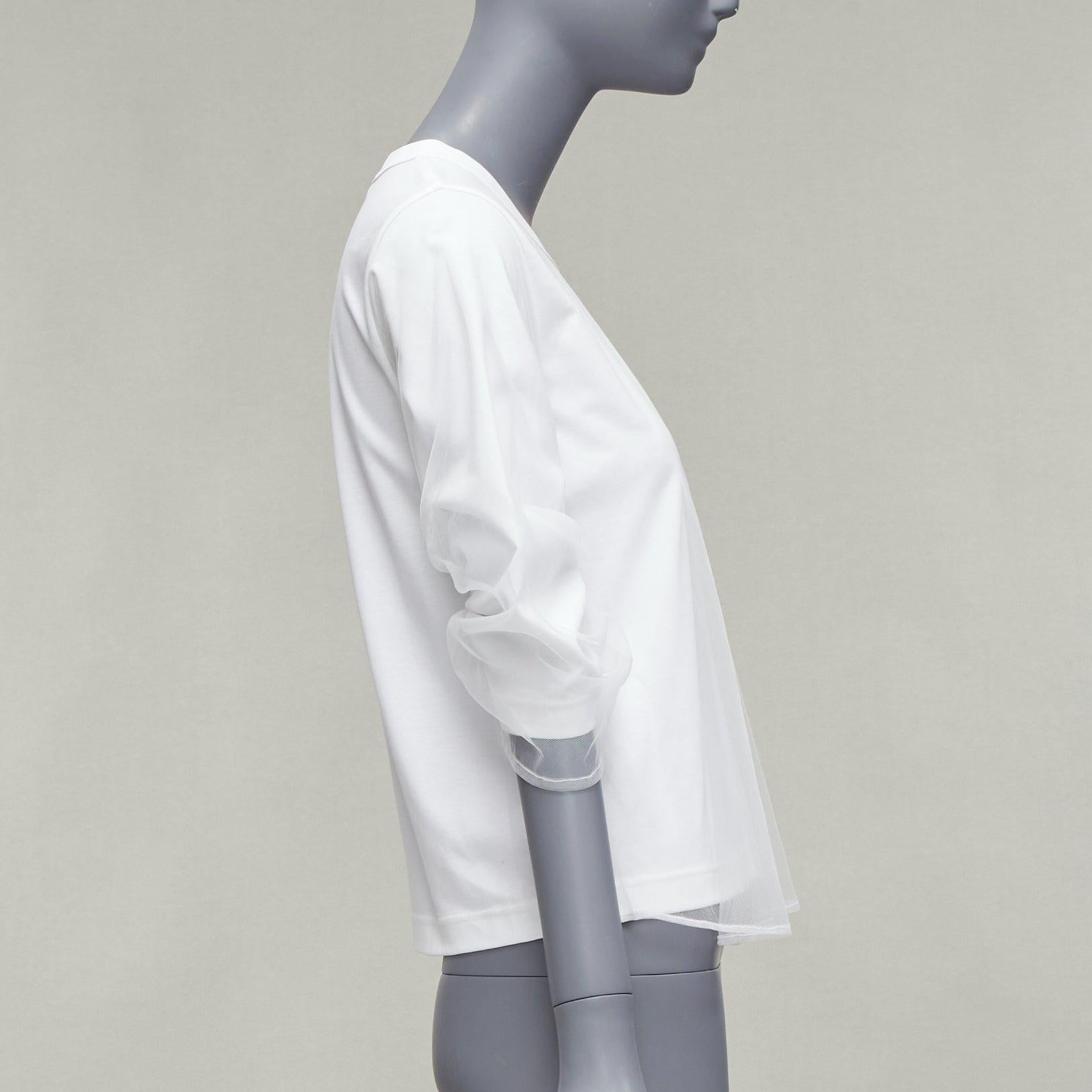 Women's NOIR KEI NINOMIYA 2018 white cotton tulle overlay ruched sleeve tshirt XS For Sale