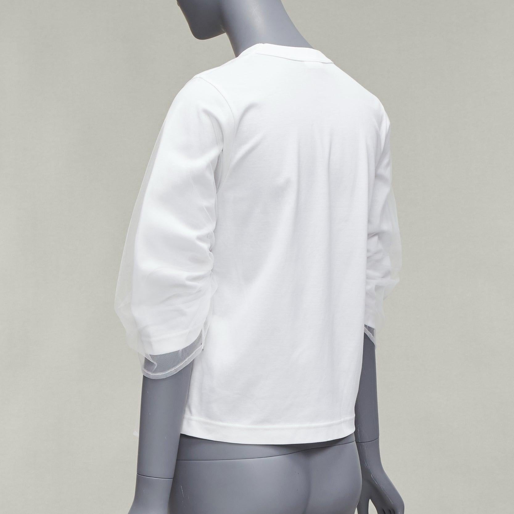 NOIR KEI NINOMIYA 2018 t-shirt in cotone bianco con maniche increspate e sovrapposizione di tulle XS in vendita 1