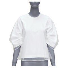 NOIR KEI NINOMIYA 2018 camiseta manga fruncida superpuesta de tul de algodón blanco XS