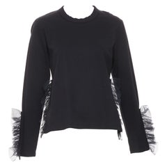 NOIR KEI NINOMIYA 2022 black cotton tulle ruffle trim side cutout blouse shirt M