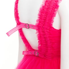 NOIR KEI NINOMIYA 2022 hot pink ruffle ruched front silver buckle dress XS