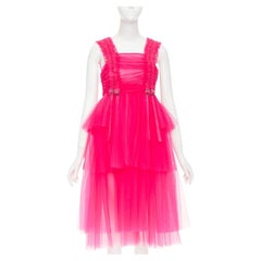 NOIR KEI NINOMIYA 2022 hot pink ruffle ruched front silver buckle dress XS