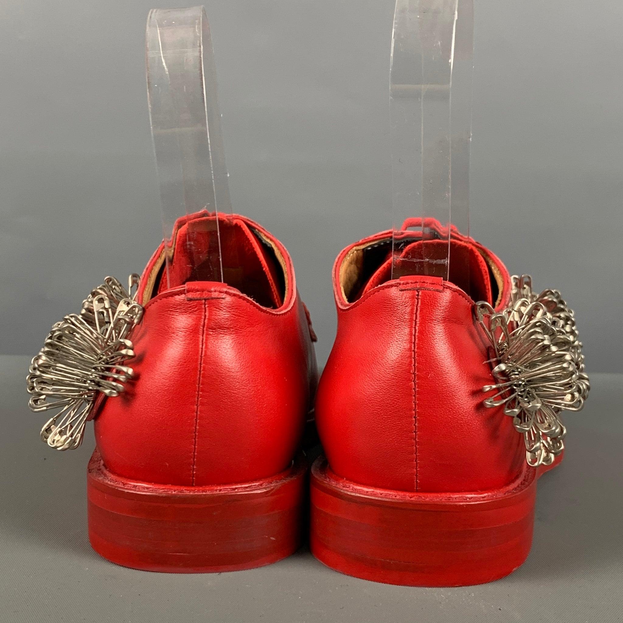 NOIR KEI NINOMIYA Size 6 Red Leather Applique Lace Up Laces In Excellent Condition For Sale In San Francisco, CA