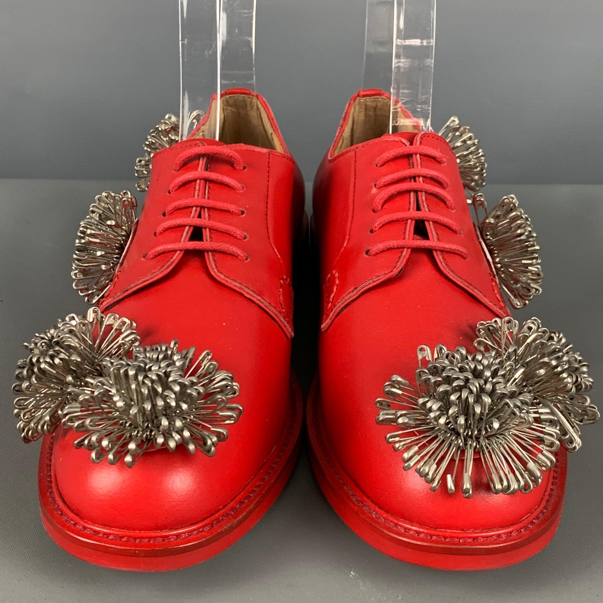 Women's NOIR KEI NINOMIYA Size 6 Red Leather Applique Lace Up Laces For Sale