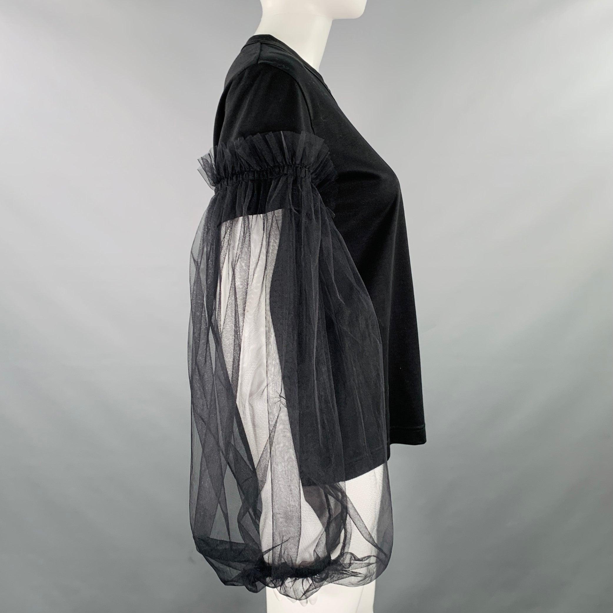 NOI KEI NINOMIYA dress top
in a black cotton blend fabric featuring a t-shirt style with dramatic mesh balloon sleeves, and crew neck. Made in Japan.Excellent Pre-Owned Condition. Fabric and care tags removed. 

Marked:   M 

Measurements: 
