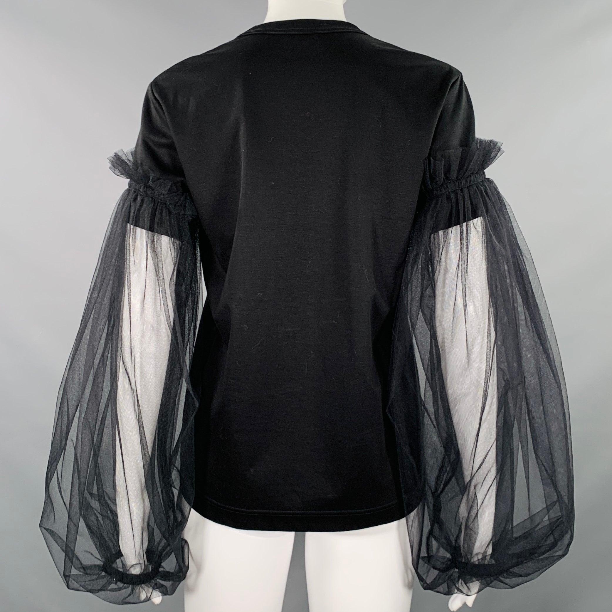 NOIR KEI NINOMIYA Size M Black Cotton Blend Balloon Sleeves Crew Neck Dress Top In Excellent Condition In San Francisco, CA