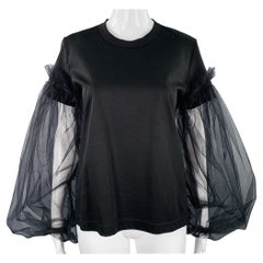 NOIR KEI NINOMIYA Size M Black Cotton Blend Balloon Sleeves Crew Neck Dress Top