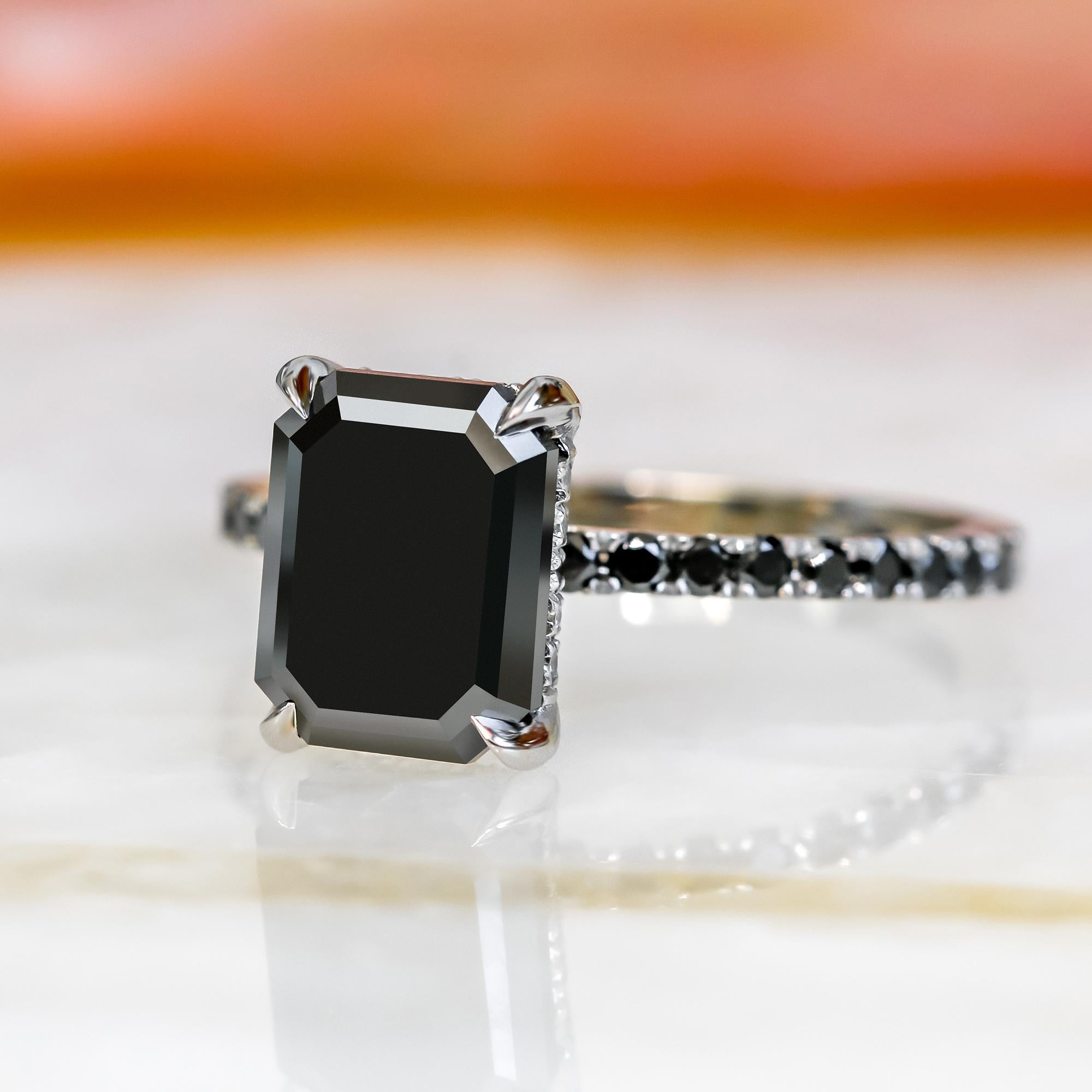 -Total Carat Weight: 3.35 Carats
-14K White Gold
-Size: Resizable

Notes:
- All diamonds are natural, earth-mined diamonds that were suitable for Color Enhancement into Fancy Black color.
- All Jewelry are made to order hence any size and gold