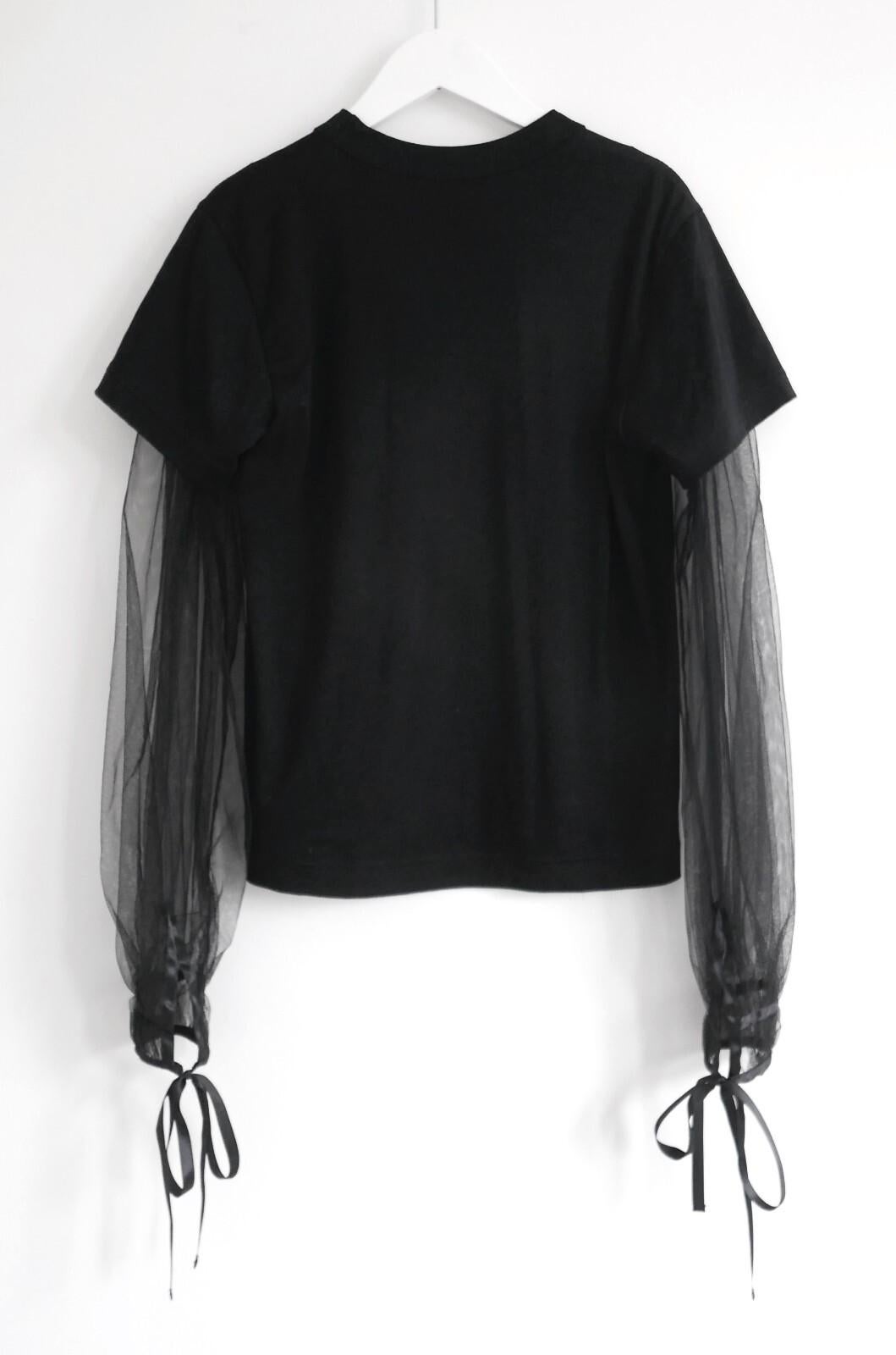 Noir Rei Ninomiya Schwarzes Tüll-Ärmel-T-Shirt Top Damen im Angebot