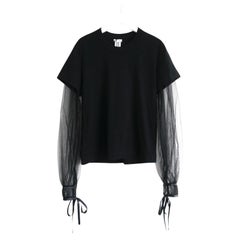Noir Rei Ninomiya Black Tulle Sleeve T-shirt Top
