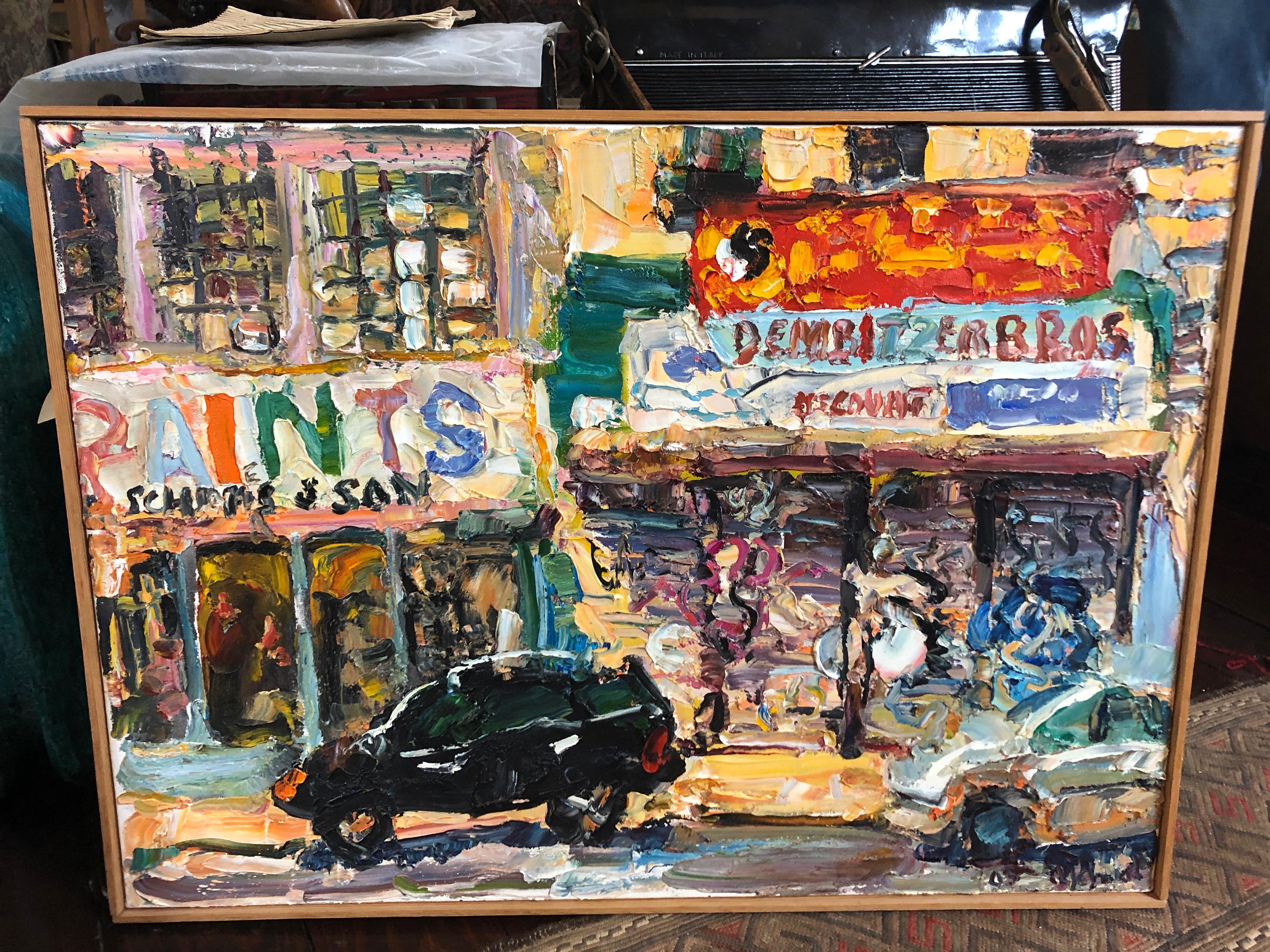 Noisy New York City Essex Street Painting In Excellent Condition For Sale In Hopewell, NJ
