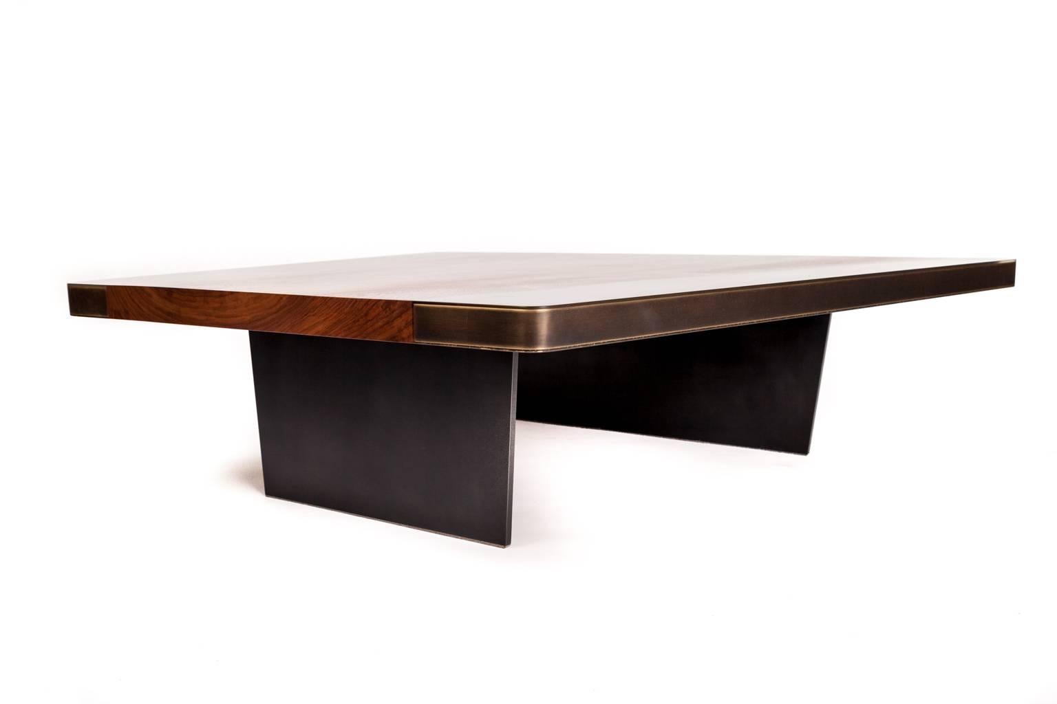 Modern Nola Cocktail Table, Customizable Wood, Metal and Resin For Sale