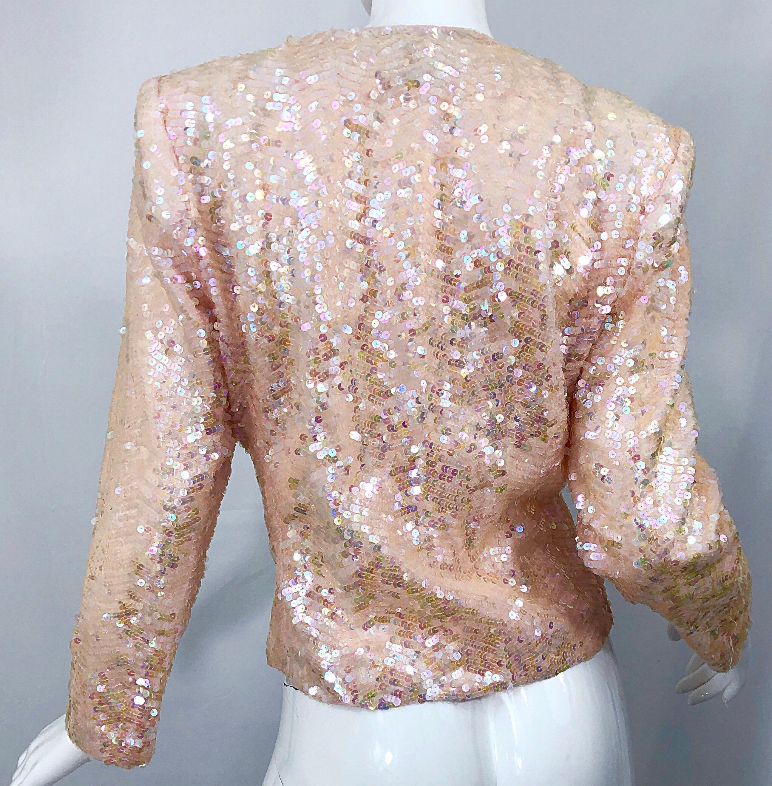 Nolan Miller 1980s Light Pink Sequin + Rhinestone Amazing Vintage 80s Jacket For Sale 2