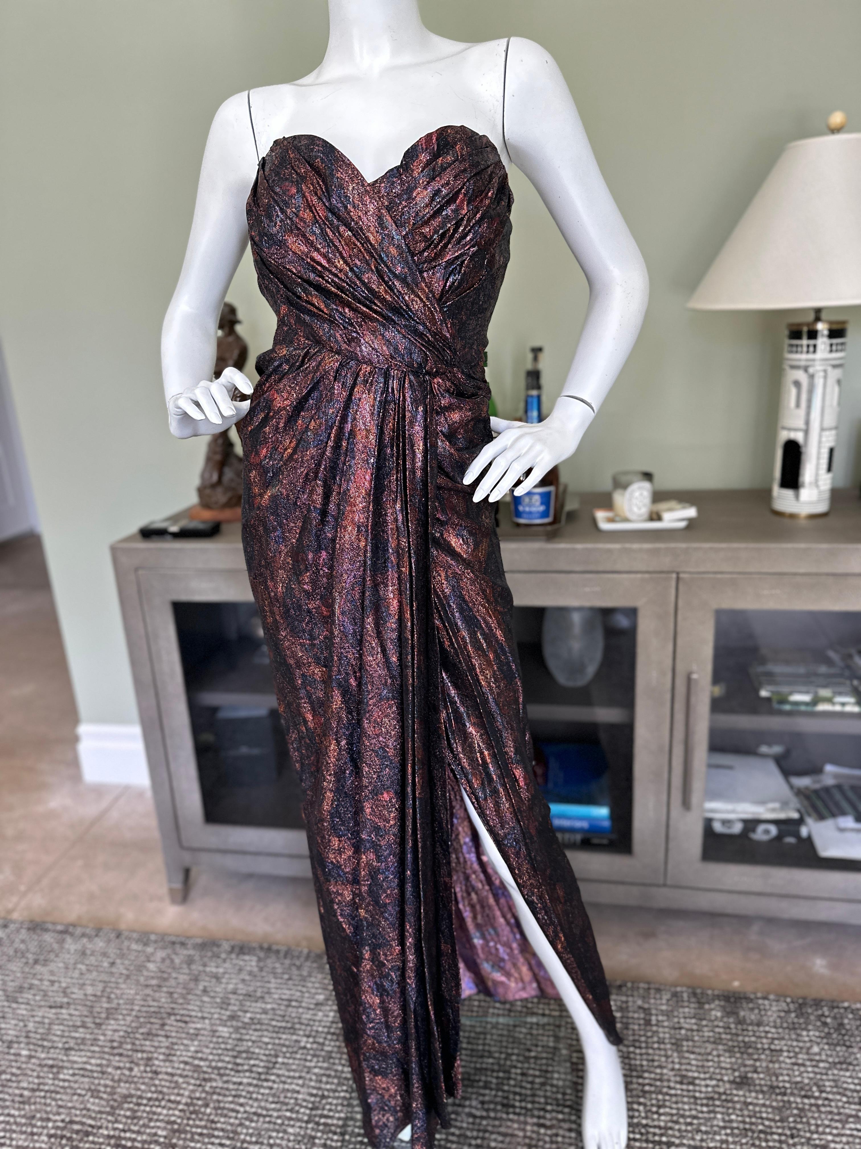 Nolan Miller Couture Vintage Metallic Strapless Corset Dress in Hard to Find Sz 14
This is outstanding , I love it.
No Size tag , but her other items were size 14
  Bust 42